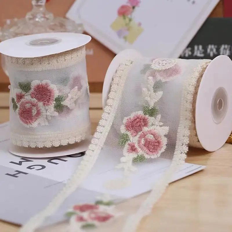 A roll of ribbon with flowers on it.